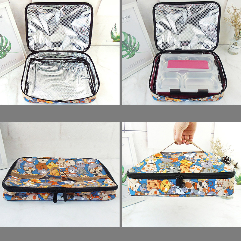 Płócienne torby na lunch dla dzieci przenośne funkcjonalne płótno w paski izolowane termiczne jedzenie piknik dla dzieci lodówka pudełko na drugie śniadanie torba Tote