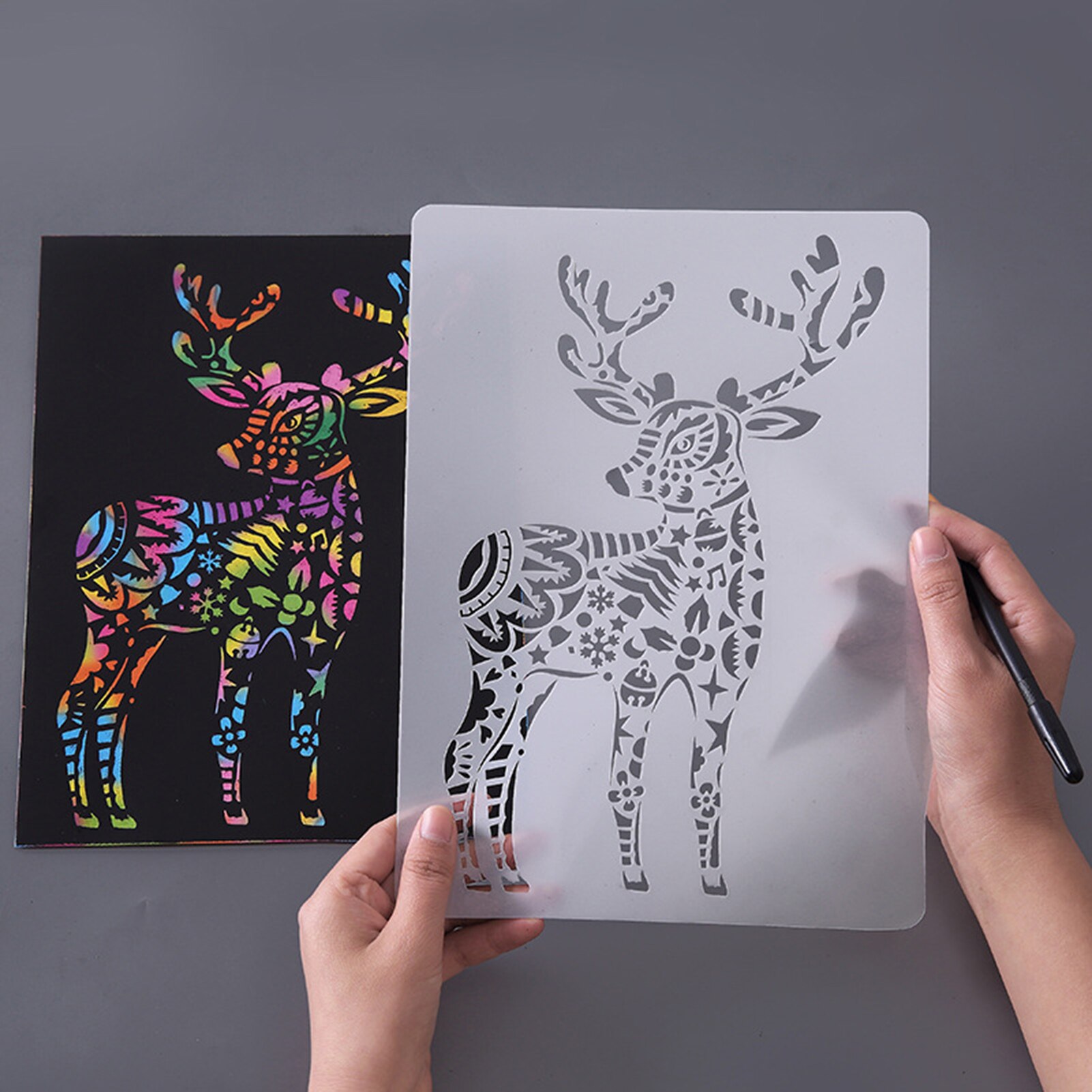 Règle de dessin d&#39;animaux, modèle ajouré, papeterie, Figure de dessin pour enfants, règle de peinture, papier à gratter