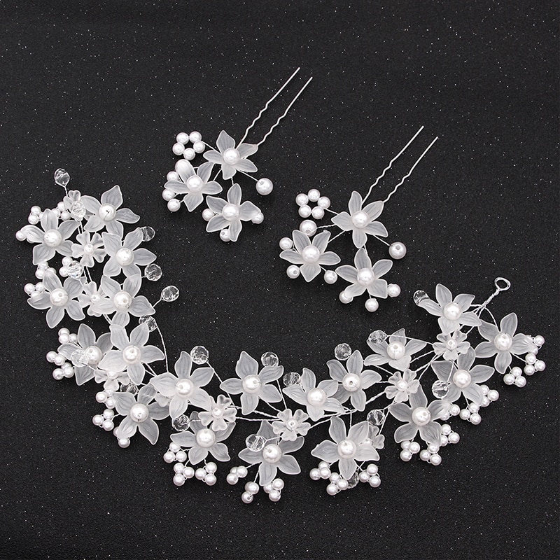 1 conjunto de acessórios de casamento hearband hari pino artesanal flor pérola faixa de cabelo headdress flor menina videira cabelo quente