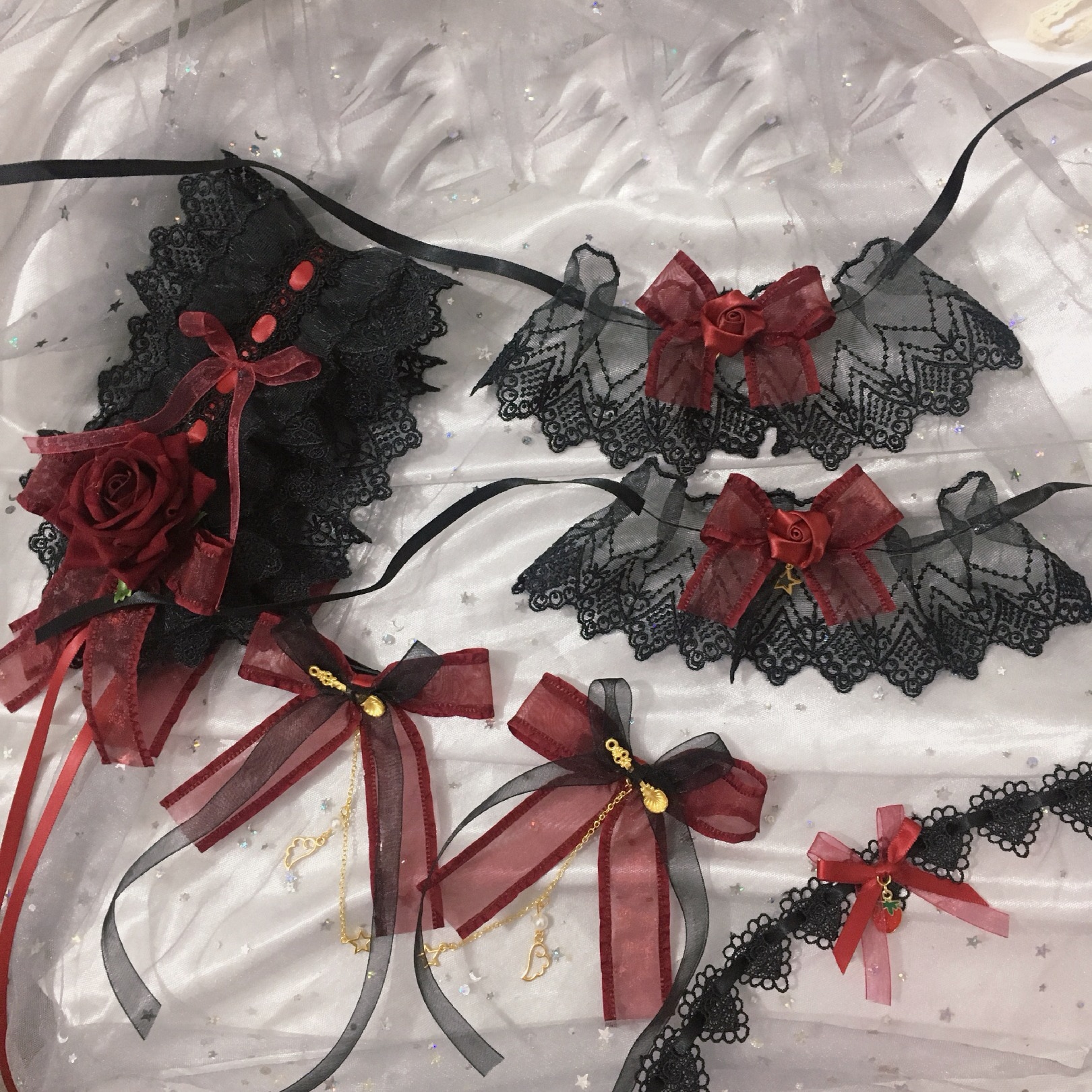 Bandeau rétro gothique pour fille, fait à la main, accessoire pour cheveux Lolita, noir et rouge, épingle à cheveux en dentelle japonaise, manchette pour femmes