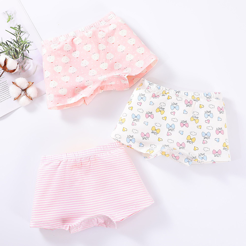 3 unids/lote Niñas Ropa interior ropa interior de algodón de dibujos animados de los niños lindos ropa interior infantil niños cortos escritos 2-6T: 1 / 6