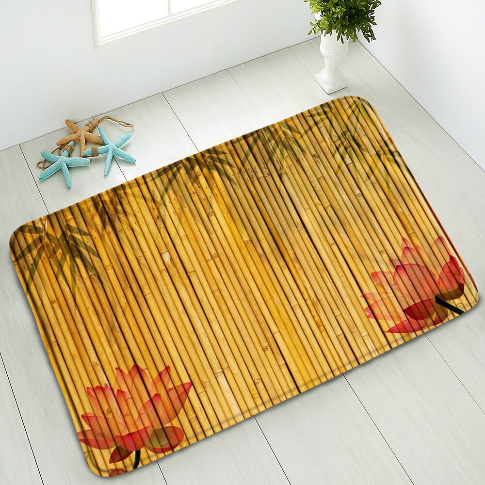 Groene Bamboe Bloem Antislip Badmat Deurmat Douche Floor Mat Keuken Tapijt Strand Kleed Flanel Print Voor Slaapkamer badkamer Decor: 942J
