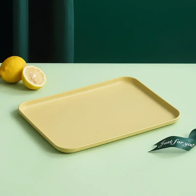 Wheat Straw Fruit Salad Tray Rectangular Dim Sum Dessert Fruit Plate Barbecue Skewers Large Capacity Tray Square Fast Food Trays: Yellow / 10.5 inches