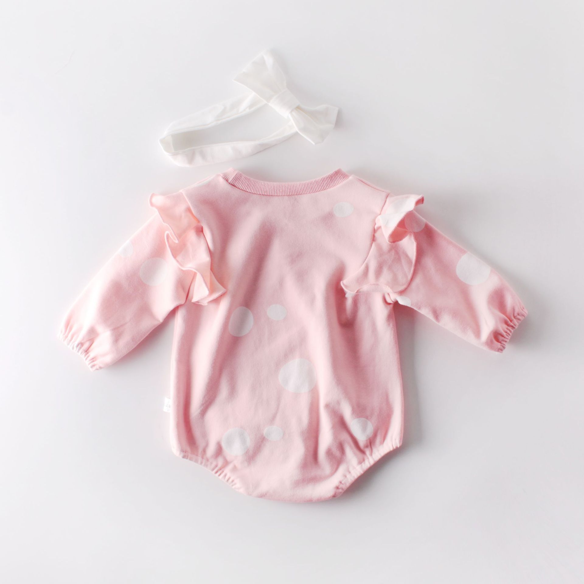 0-24M Autumn Infant Kids Girls Boys Bodysuits Polka Dot Print Ruffles Long Sleeve Jumpsuits Clothes Headband 2pcs