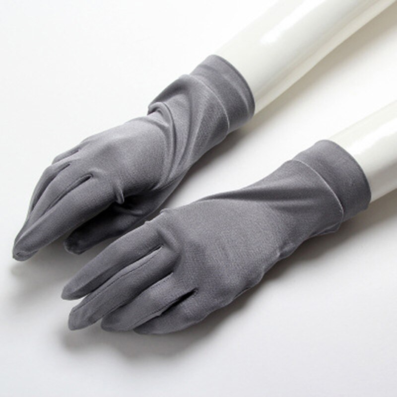 ladies 100 silk knit gloves summer anti-UV thin section breathable sleep moisturizing Lace gloves K5: Dark Gray