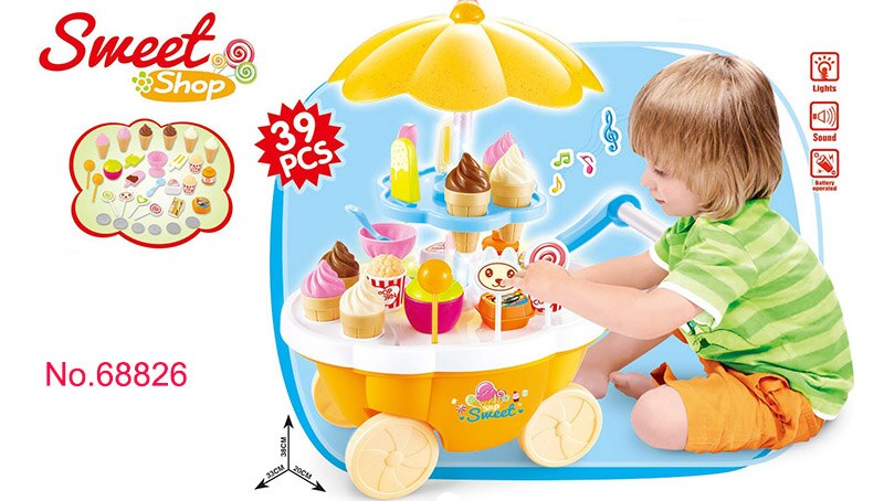 Pretend Play Toys Kids Simulation Candy Ice Cream Trolley Mini Pusher Car Toys Candy Ice Cream Supermarket Music Children: 88626