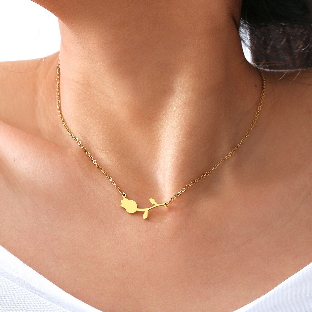 Rvs Kettingen Rose Valentines Hanger Kraag Ketting Mode Ketting Voor Vrouwen Sieraden Bruiloft Vrouw Cadeaus 1Pcs