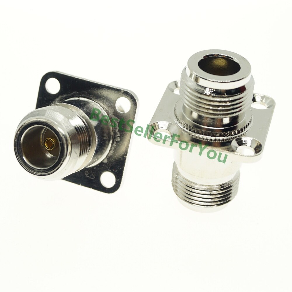 Adaptador coaxial de conector N hembra a N Hembra RF, convertidor de 4 orificios para montaje en Panel, chasis de brida, niquelado