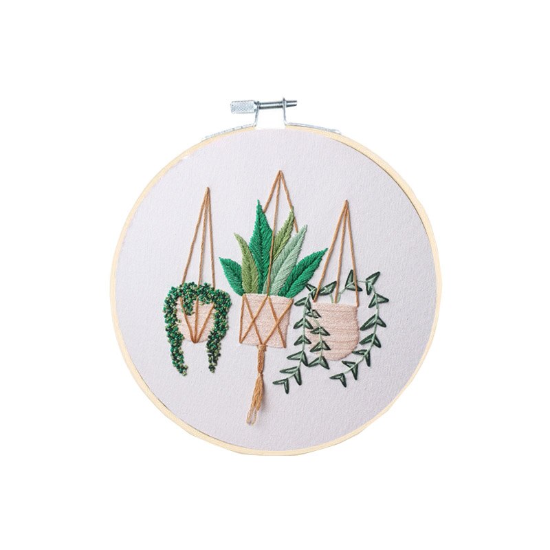 DIY Ribbon Embroidery Kit Flower Printed Floral Pattern Cross Stitch Needlework with Embroidery Hoop Frame Wall Painting Art: 1 / 20cm Bamboo hoop kit