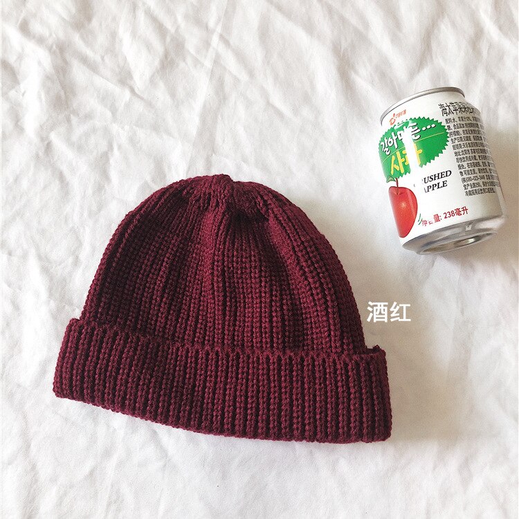 Mænd hue hatte uden skygge kalot street strik hue kvinder mænd akryl unisex afslappet solid græskar bærbar melon kasket: Burgunder