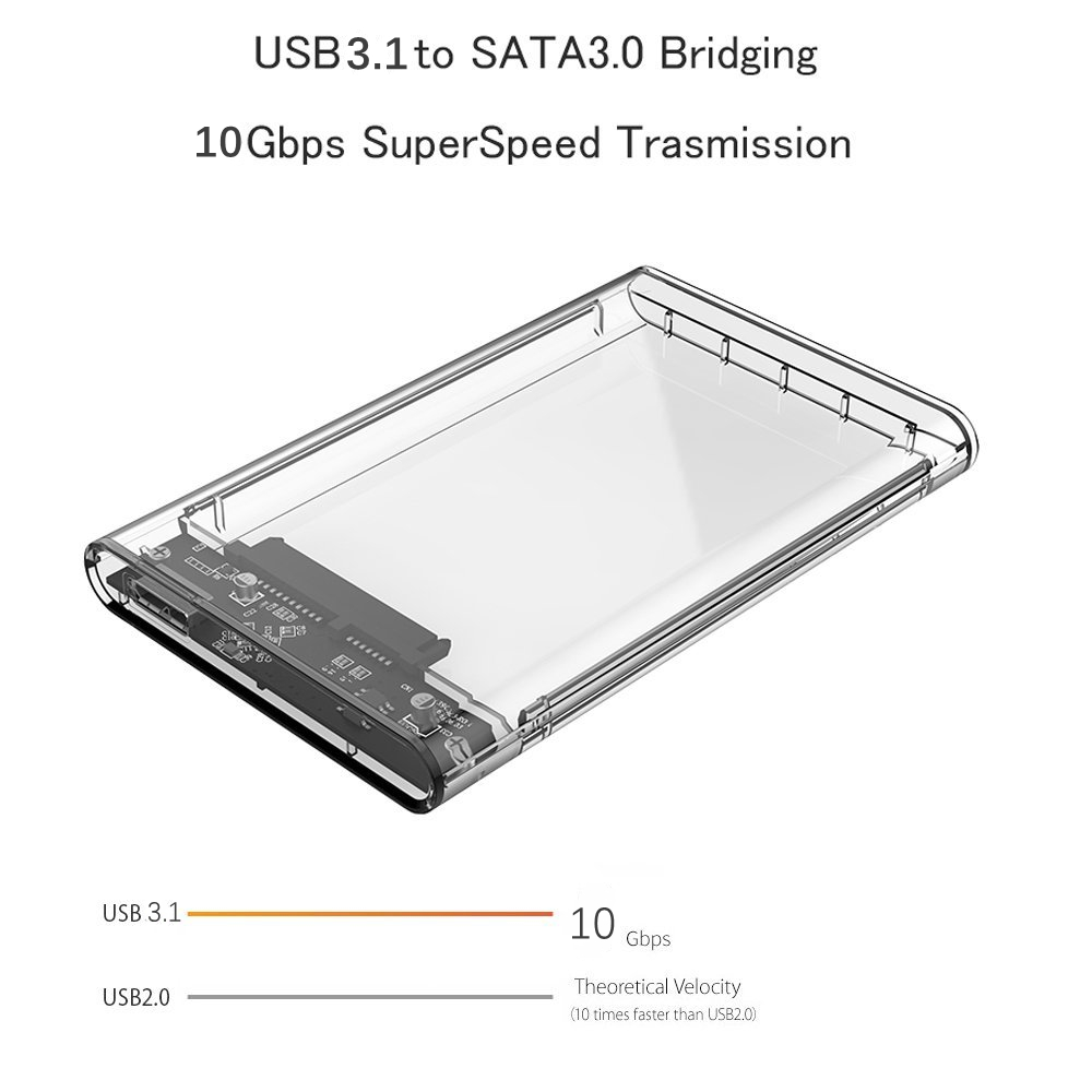 Reletech 2.5 transparent hdd caso sata para usb 3.1 gen2 10gbps externo disco rígido caso interface 5gbps disco caso suporte uasp