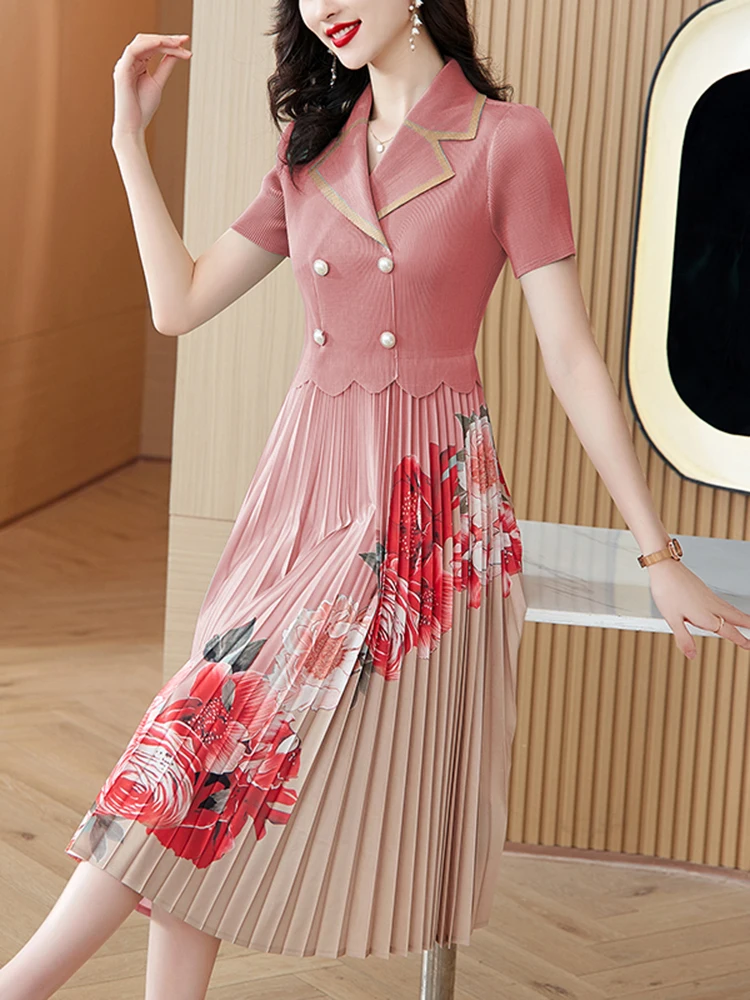 Bodycon luksuriøs lang kjole sommer patchwork blomster plisserede kjoler kvinder koreanske skræddersyede lejlighedskjoler