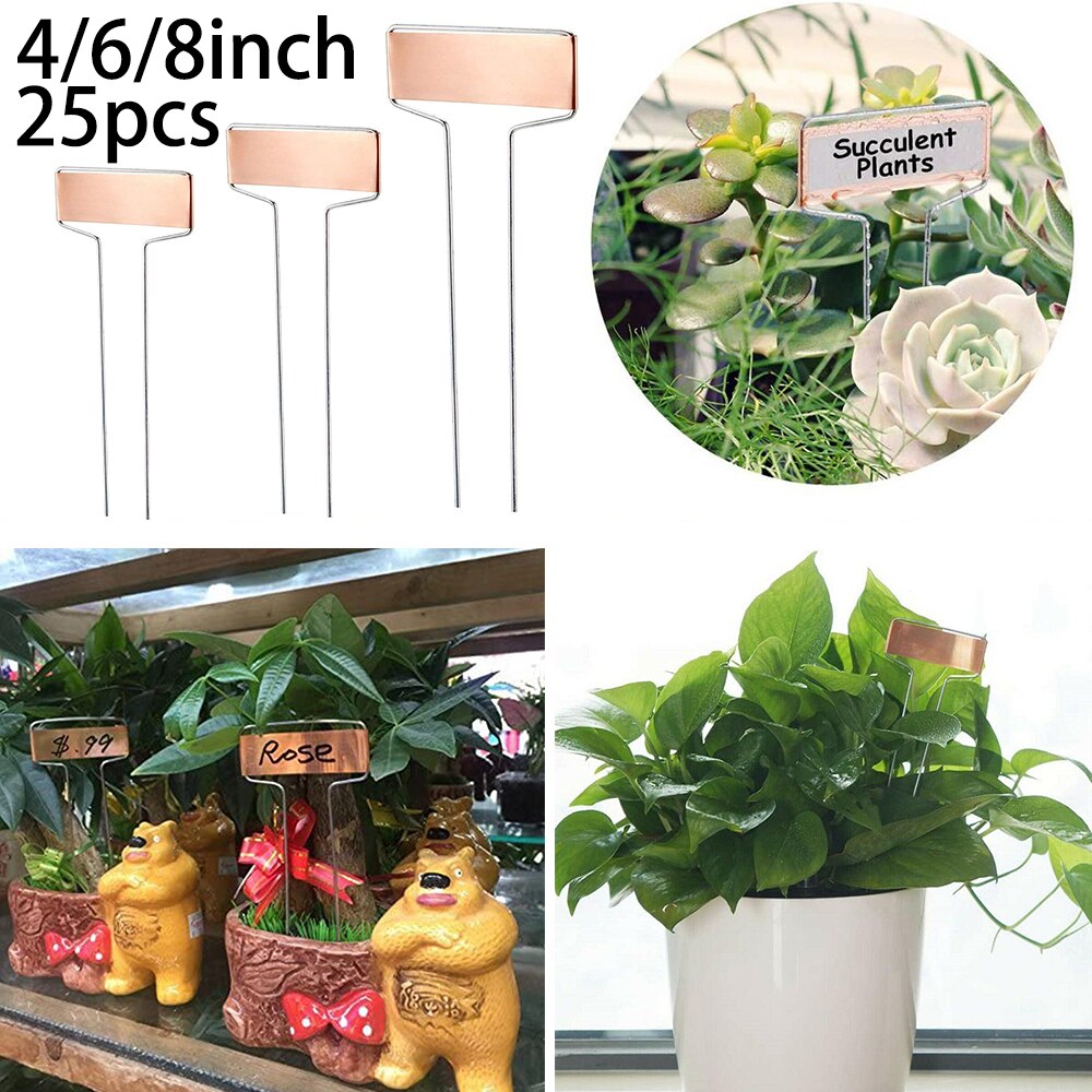 25 st/set växtetiketter metall trädgårdsarbete krukväxter blomsterarrangemang skyltmarkörer växter märkplåt etiketter taggar verktyg rostfritt stål