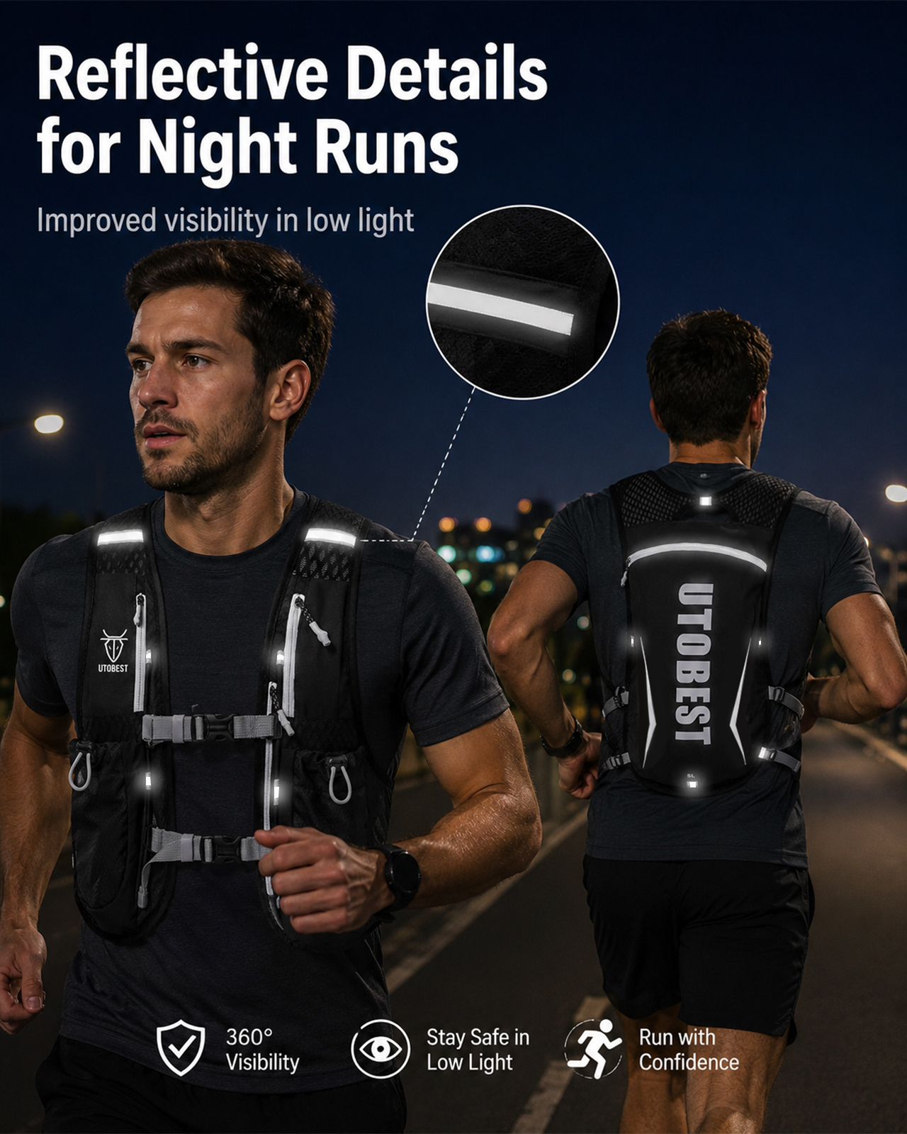 Utobest trailrunning rugzak 5l ultralichte hydratatievest ademende functionele rugzak voor marathons, fietsen en wandelen