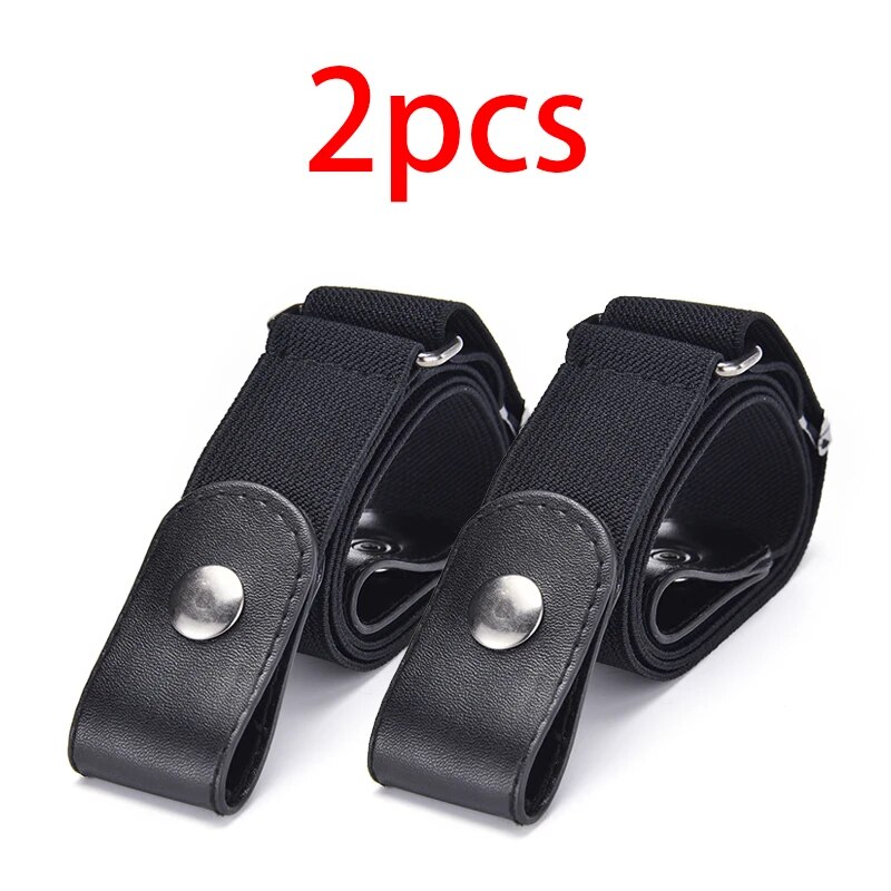 2pcs Adjustable Stretch Elastic Waist Band Invisible Belt Buckle-Free Belts for Women Men Jean Pants Dress No Buckle Easy ToWear: black