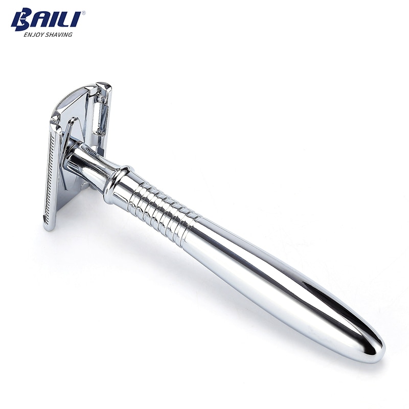 BAILI Stainless Safety Razor Double Edge Blades Long Handle Barber Shaving Shaver +5 Blades +Case +Stand/Holder BD191