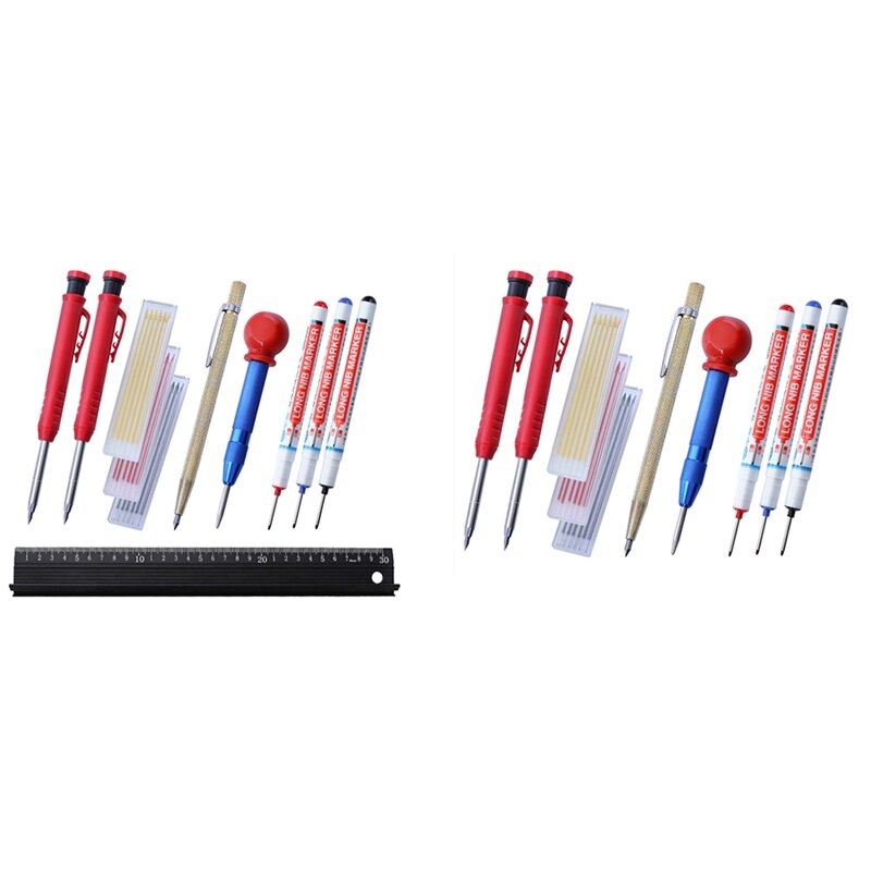 Carpenter Pencils Set 18PC Refills Solid Pen Leads Hole Mechanical Architect Carpentry Marker Marking Woodworking