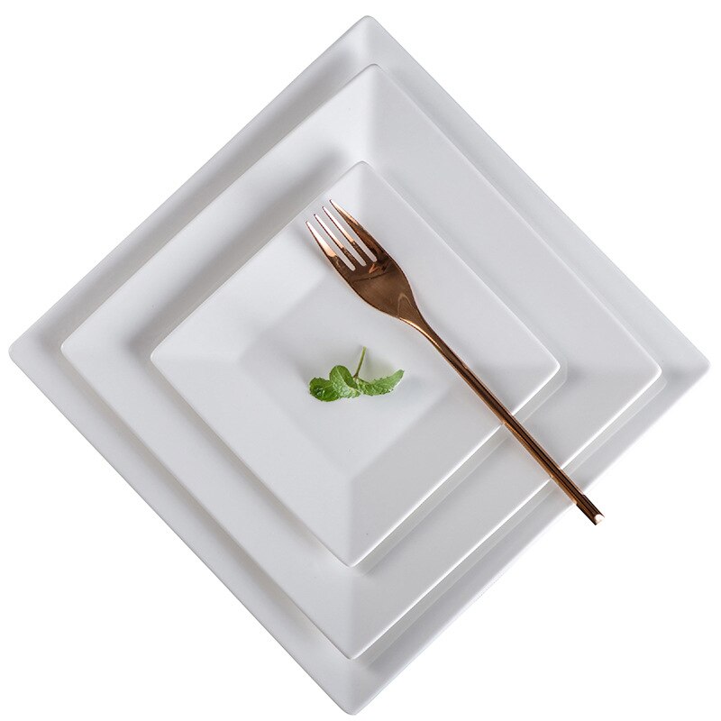 and simple ceramic square plate household white sushi steak pasta Western food plate European hotel meal customization
