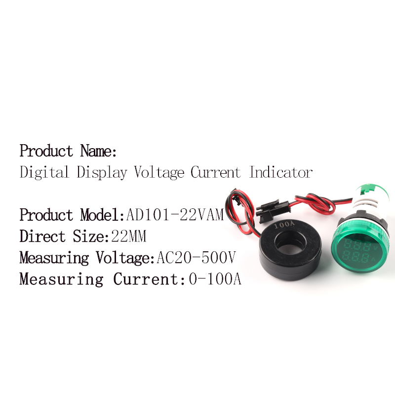 22mm okrągły kwadrat podwójna lampa doprowadziło wskaźnik pilot LightDigital woltomierz amperomierz 0-100A wzmacniacz napięcie wolt miernik testowy AC 20-500V: VAM okrągły zielony