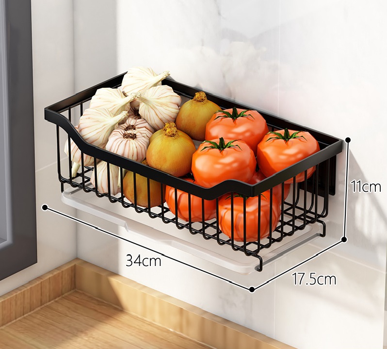 Storage Basket Stainless Steel Kitchen Wall-Mounted Bread Snack Fruit Basket Organizer Rack Holder Bathroom Shelf Container: 34cm