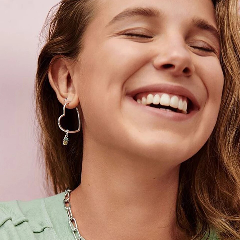 neue Echte Loved Herz Ohr Hoops Ohrringe für Frauen Ohrring mit Charme für Original Millie Charme