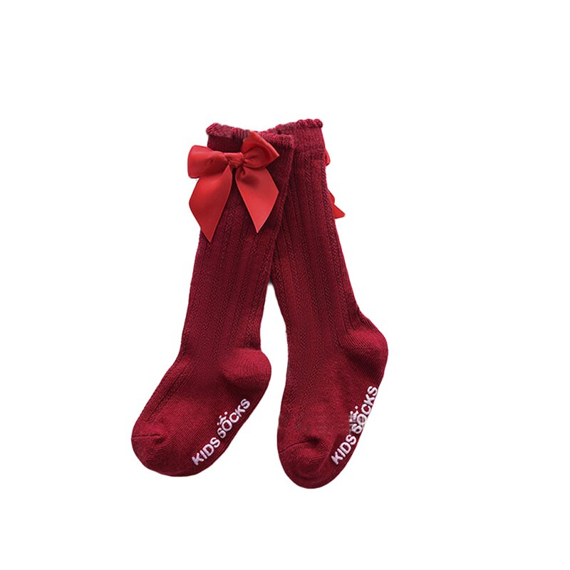 Baby Zomer Kleding Kids Peuters Meisjes Grote Boog Knie Hoge Lange Zachte Katoenen Kant Babysokjes Strik 100% katoenen Sokken: R / 0-2Years (S)