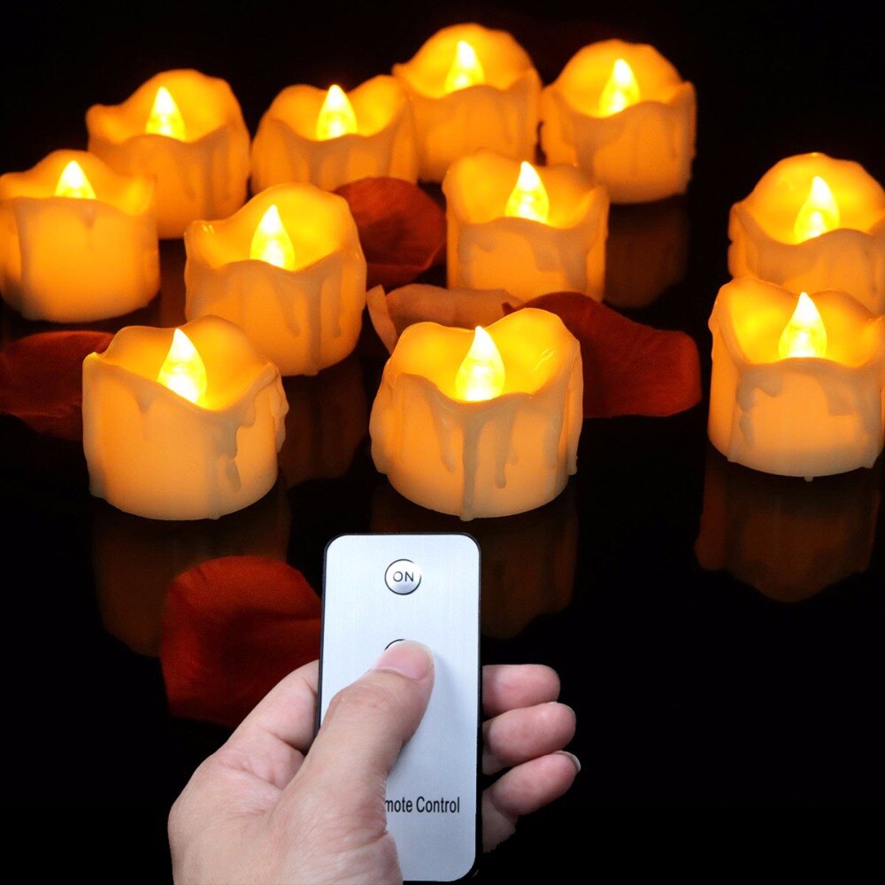 Pack of 12 Candles Lights LED Flameless Candles Light Smooth Flickering Candle Light Battery Operated for Home Wedding Decor: B warm white remote