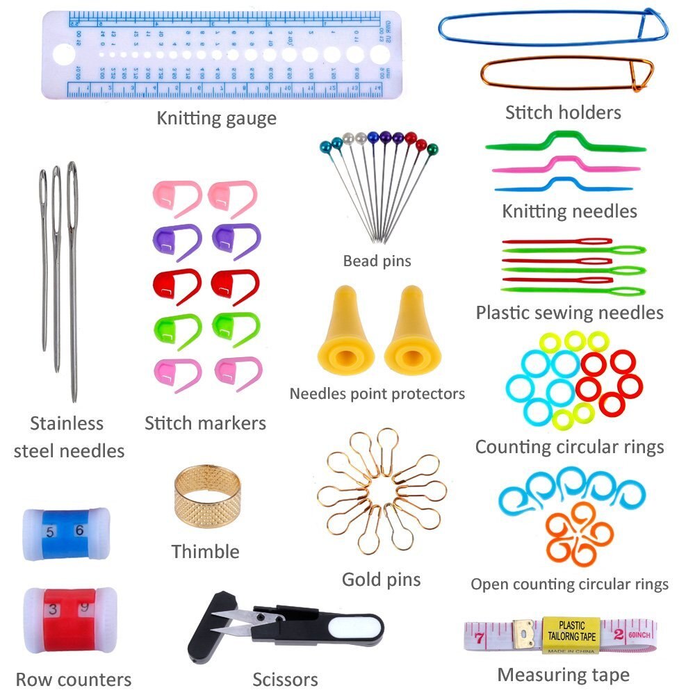 100 stuks Haaknaalden Set Volledige Set Breinaalden Haak Knit Gauge Schaar Stitch Houders DIY Naaien Naalden Kit met Zak