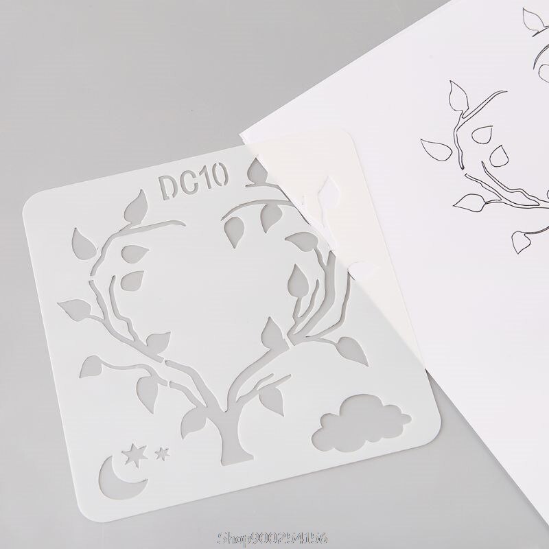 12Pcs Flower Heart Drawing Molds Plastic Children Painting Stencils DIY Paper Art Craft Card Label Scrapbook N12 20