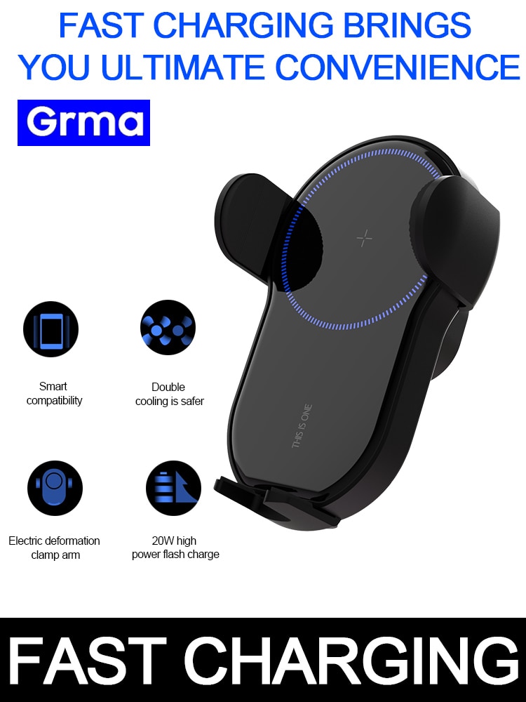 GRMA Smart Mini Electric Induction 15W Qi Fast Charging Car Holder For SAMSUNG Xiaomi Wireless Car Phone Charger Mount Bracket