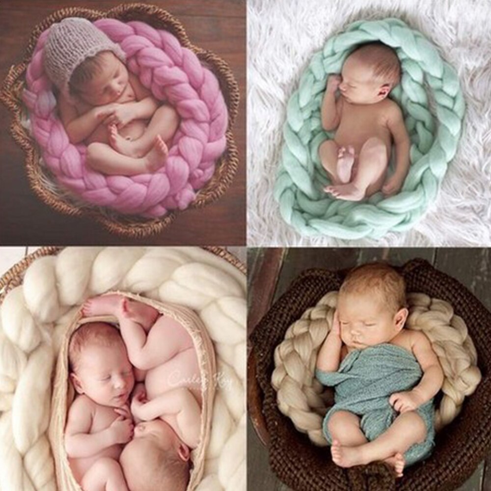Handmade Woven Baby Blankets Wool Crochet Basket Filler Newborn Twisted Braid Photography Props Chunky Knit Blanket
