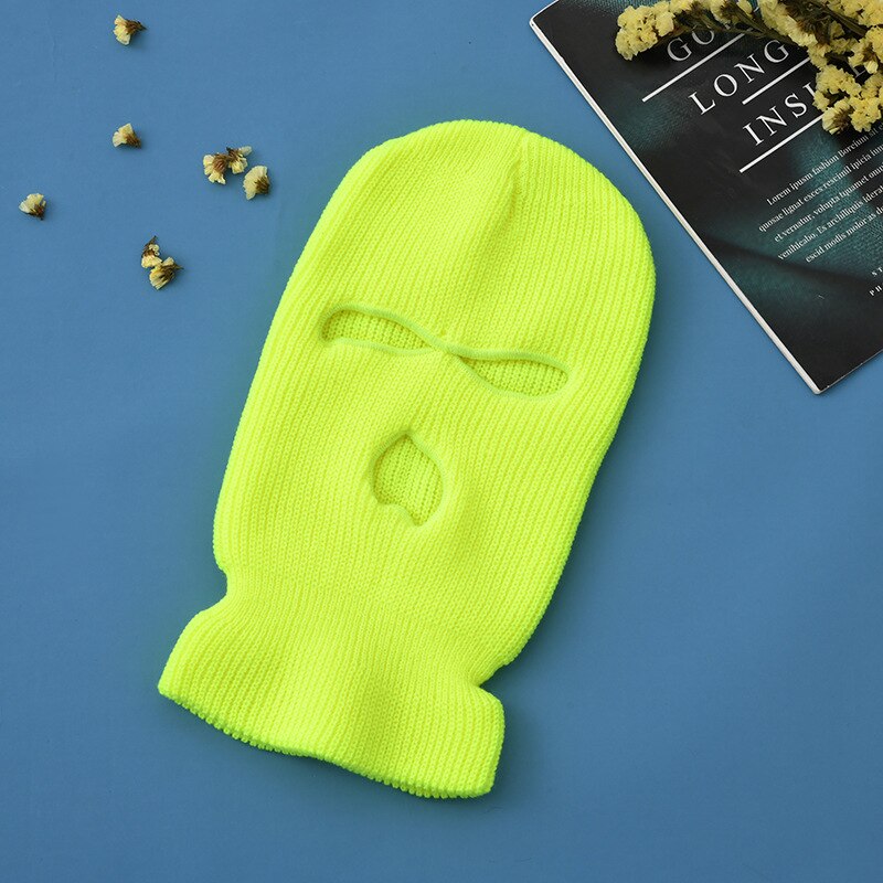 Pasamontañas de esquí de punto para invierno, máscara facial completa para deportes al aire libre, cubrebocas CS de invierno de tres agujeros, Ha: Fluorescent yellow