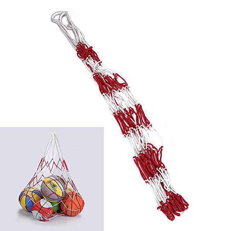 Outdoor-basketballkörbe, fußball- und volleyballkörbe, große, rot-weiße, geflochtene nylon-netztasche, sportzubehör
