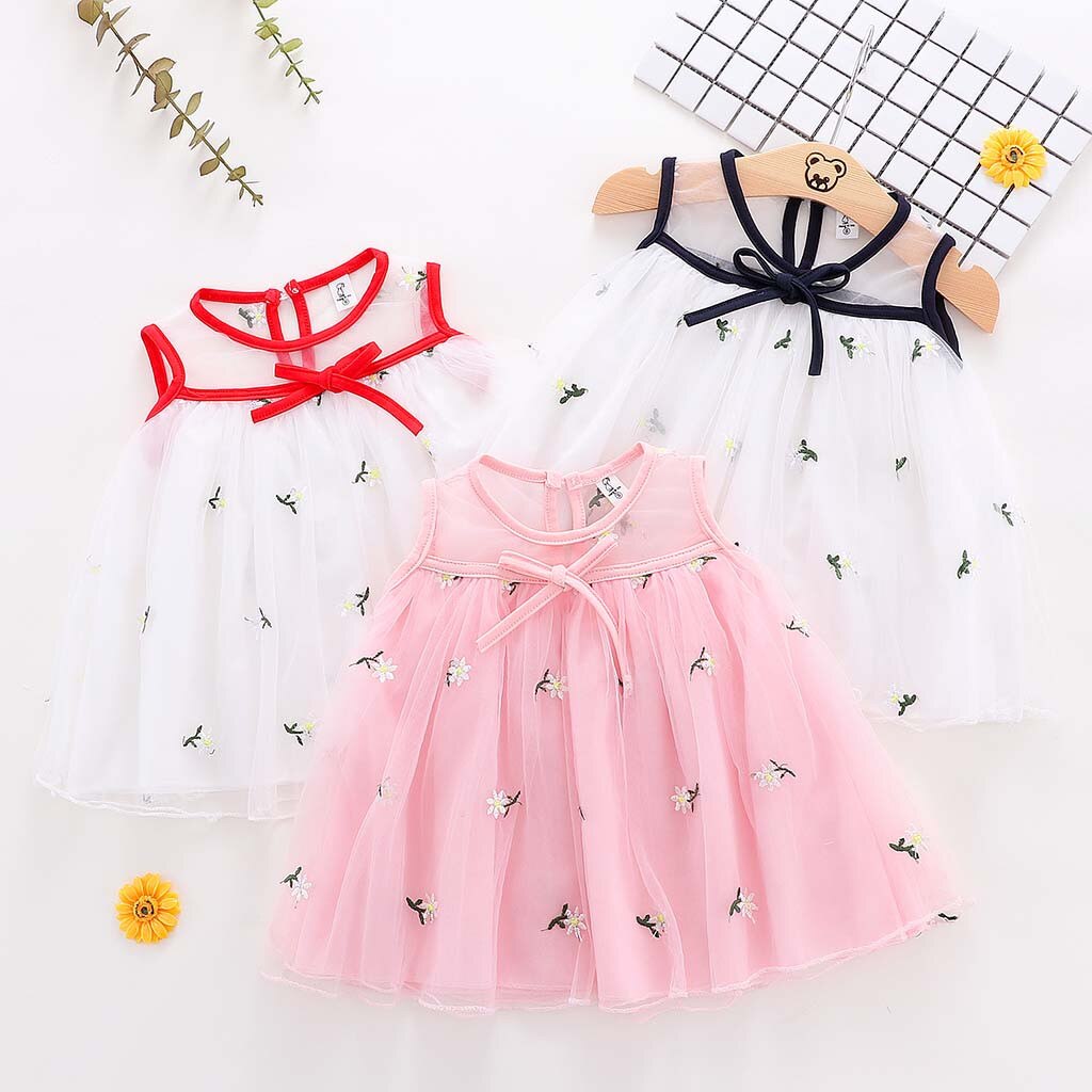 Baby Baby Meisje Mouwloze Borduren Bloem Bloemen Tule Prinses Jurk