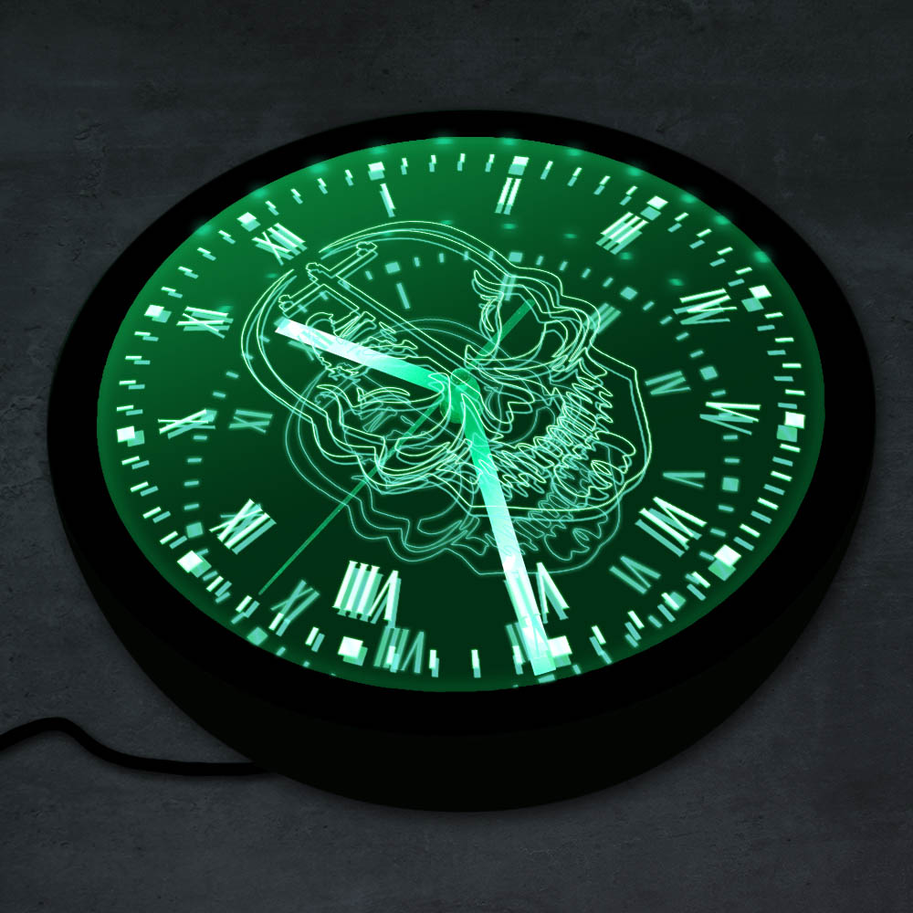 Power Lineman Electric LED Neon Wall Clock Lineman Skull Head Portrait Electrician Engineering Skull Wall Clock Glow in Dark