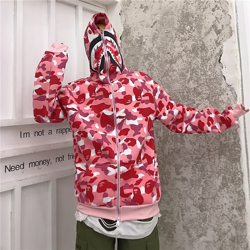 Fmzxg waitmore haj camouflage hættetrøje tilgængelig hip-hop løst par fritid løstsiddende slouchy jakke: Rød / Asiatisk-l (eur m)