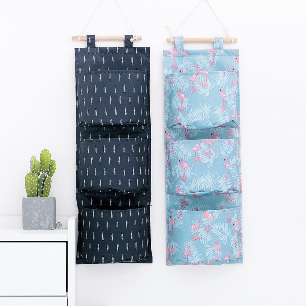 Oxford cloth Printing Hanging Storage Bag 3 Pockets Wall Mounted Wardrobe Hang Bag Wall Pouch Cosmetic Toys Organizer