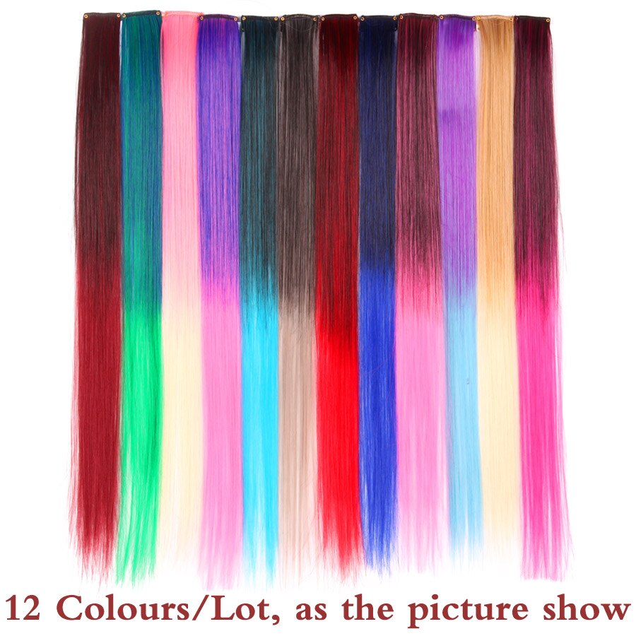 Alileader 12 Stks/partij Ombre Hair Extensions Clip In Een Haarstukjes Regenboog Synthetisch Clip Op Hair Extensions Roze Rood Grijs Blauw: Default Title