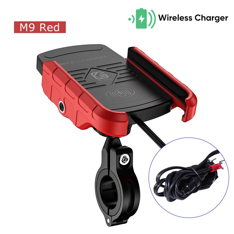 Motorcycle Holder With Wireless Charge Motorbike QC3.0 Fast Charg Cell Phone Wireless Holder Handlebar Mount Stand GPS Holder: M9-Red