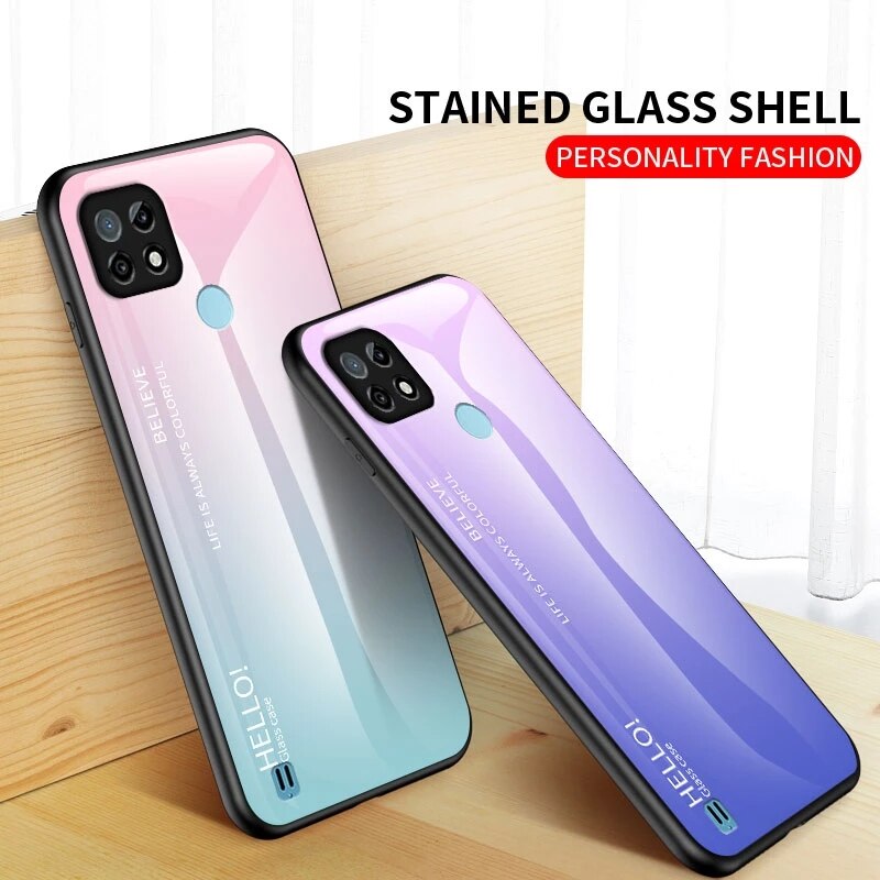 Luxe Gradiënt Gehard Glas Telefoon Case Voor Realme C21 Back Cover Hard Armor Bumper Voor Oppo Realme C21 C 21 6.5 ''RealmeC21