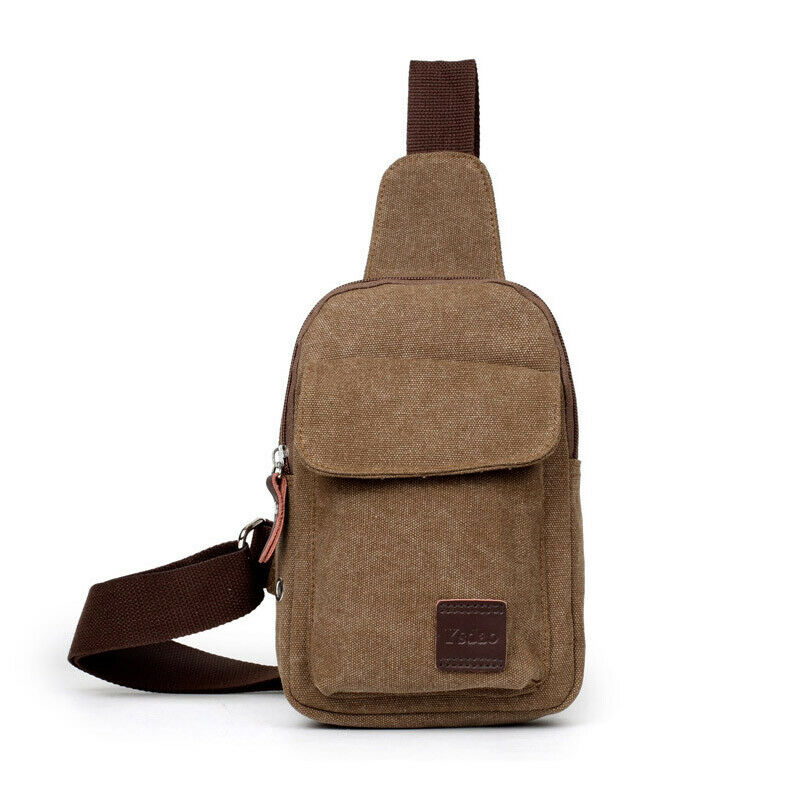 Local stock Men Crossbody Bags Canvas One Shoulder Oblique Chest Pack Bag: Coffee