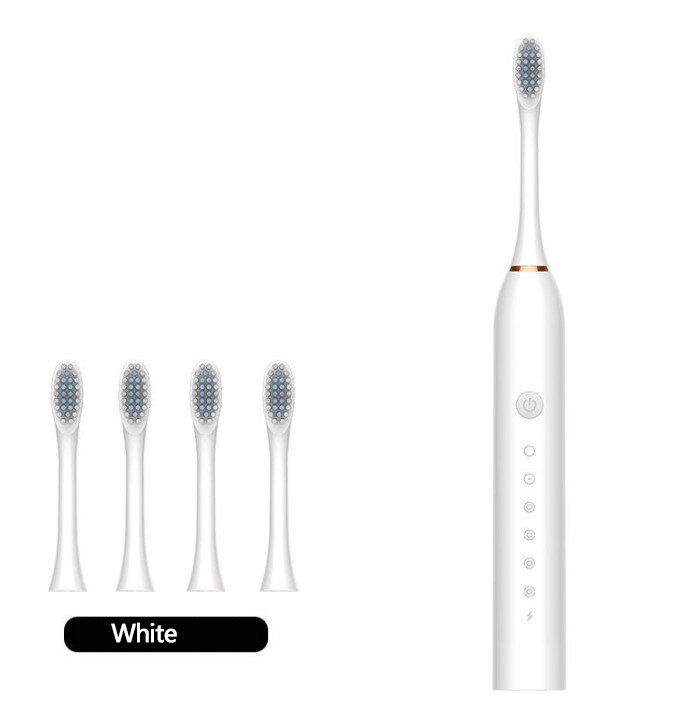 USB Rechargeable Electric Toothbrush 5 Modes Timing Ultrasonic Teeth Brush Replaceable Heads Waterproof IPX7 White Black: Ivory