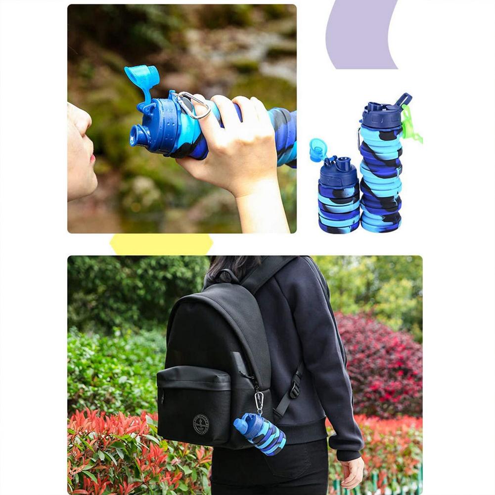 500ml Camo Collapsible Hydro Flask Water Bottle Reusable BPA Soft Flask Travel Portable Travel Free Silicone Beverages Bottle