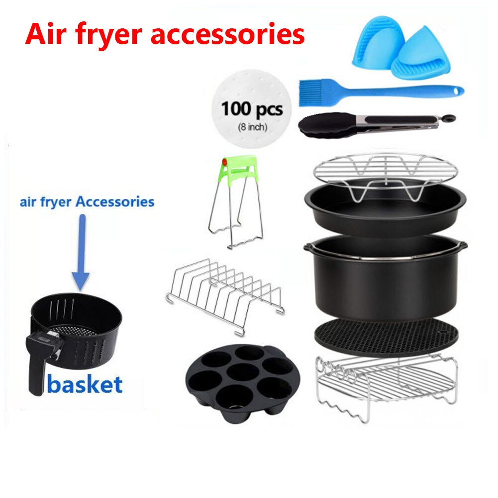 8 Inch Lucht Friteuse Accessoires Voor Airfryer 3.2-5.8QT Lucht Friteuse Mand Grill Toast Rack Bakpapier Accessoires Voor lucht Friteuse