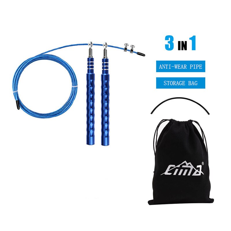 Springtouw crossfit metalen stalen draad handvat lager springtouw voor sportschool fitness sport snelheidstraining springtouw: Blauw