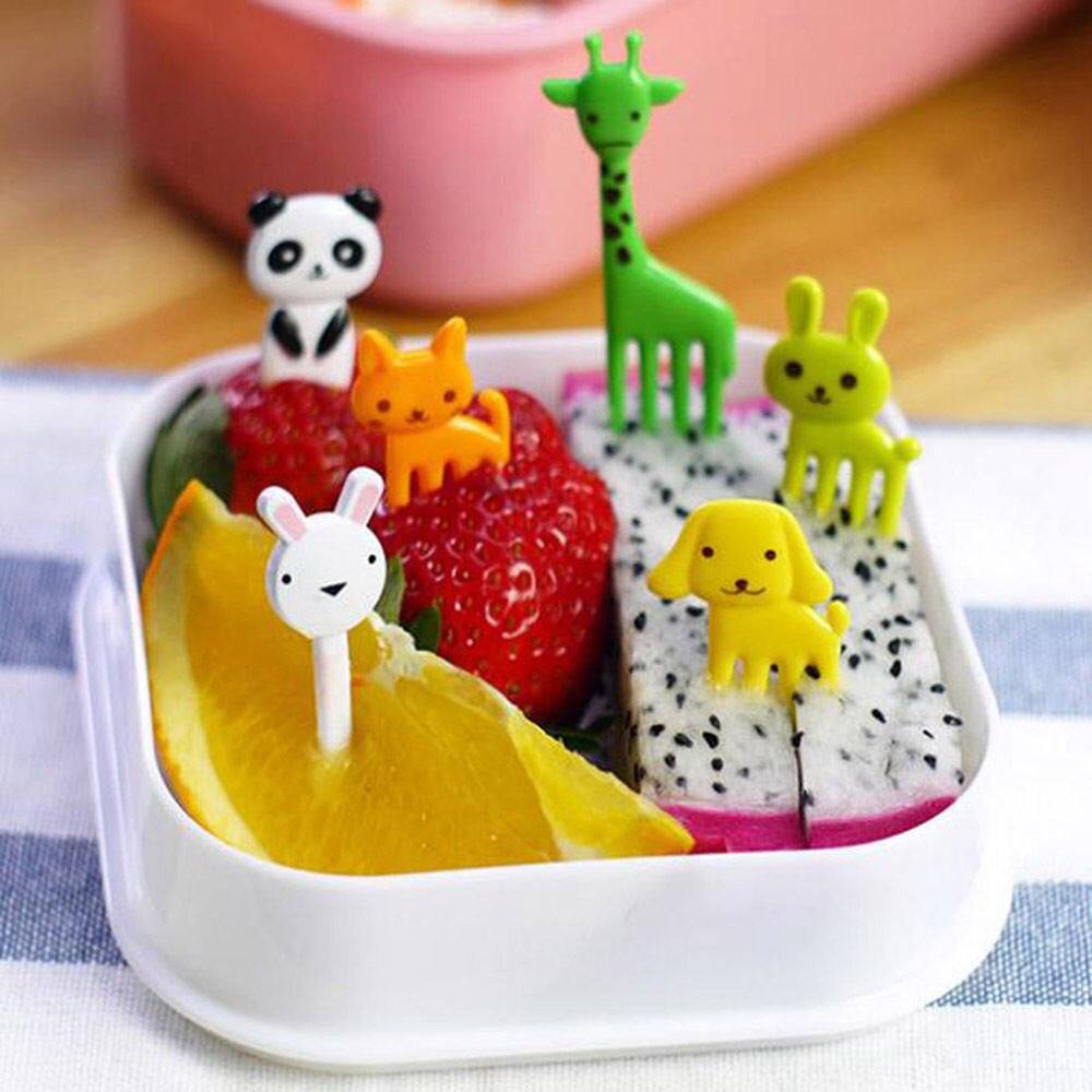 10 stk/pak dyr farm frugtgaffel mini tegneserie børn snack kage dessert mad frugt pick have håndværktøj gaffel