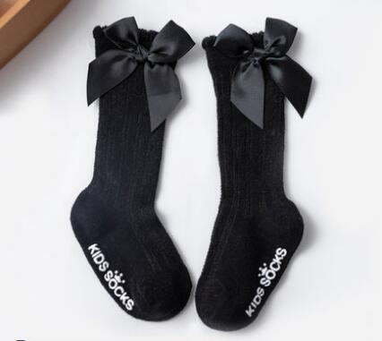 Calcetines altos hasta la rodilla para niños, medias cortas de encaje con lazo, accesorio de princesa: black bowknet / Fit 0-1year