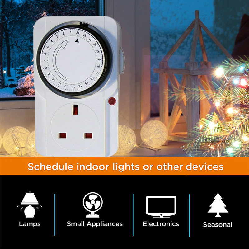 24 Hour Mains Plug In Timer Switch 13A 220V-240V Time Clock Socket UK Plug Durable Timing Socket Control Switch Outlet