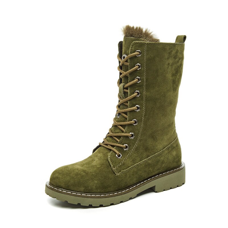 Centenaire bottes à talons carrés pour femmes bout rond femmes chaussures bas (1cm-3cm) chaussures d'hiver femmes à lacets bottes à fourrure: green / 35