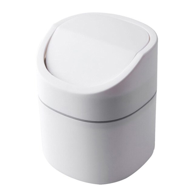 Mini Trash Can 2L Desktop Waste Bin Push-type Pop-lid Sanitary Bucket Garbage Basket Table Trash Can Garbage Sundries Bucket: Shake lid white